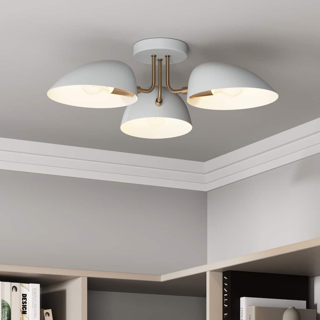 Nathan James Argo Semi Flush Ceiling Mount 3-Light Fixture with Retro Rounded Shade