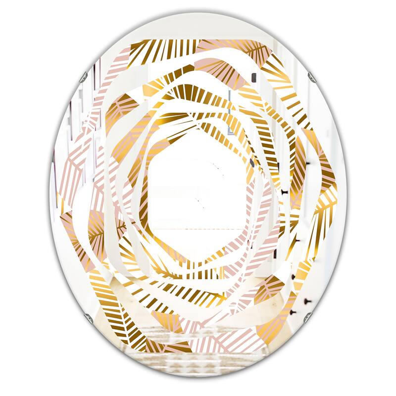 Designart 'Golden Palm Leaves II' Printed Modern Round or Oval Wall ...