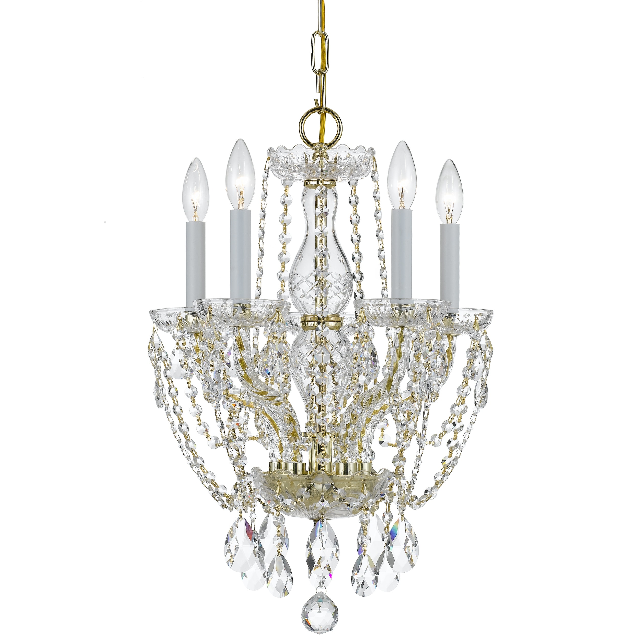 Traditional Crystal 5 Light Clear Crystal Brass Mini Chandelier - 14'' W x 20'' H