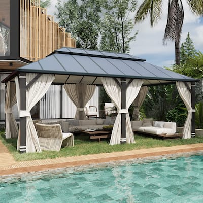 All-Aluminum Hardtop Gazebo for Patio, Outdoor Waterproof Pavilion with Netting and Curtains, Weather-Resistant Canopy