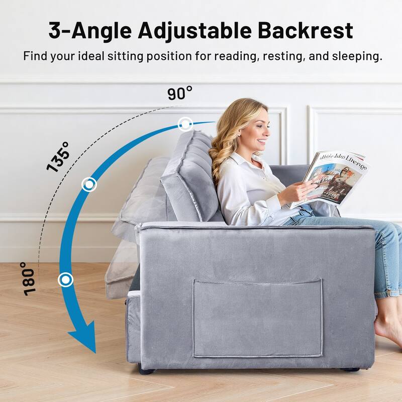 3-in-1 Convertible Sleeper Loveseat Pull Out Twin Size Suede Sofa Bed with 2 Pillows & Pocket