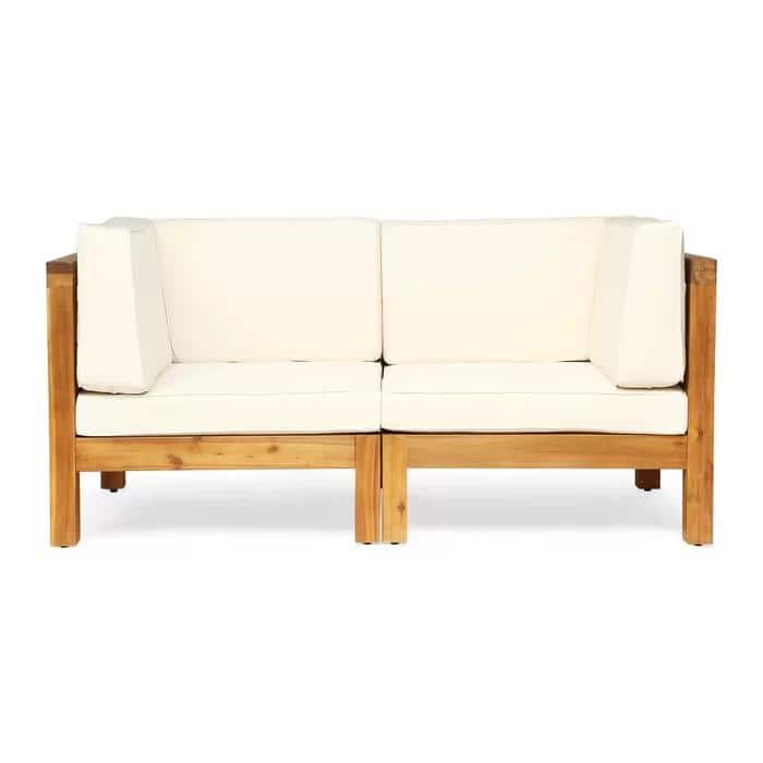 Roomfitters Outdoor X-Back Loveseat with Acacia Wood Frame and Weather-Resistant Cushions