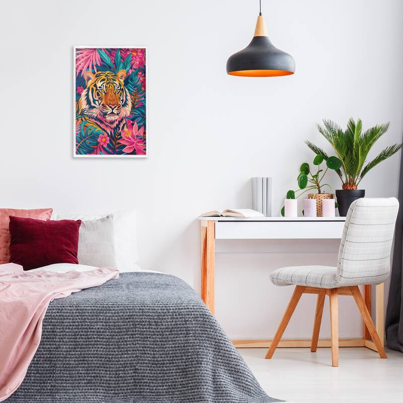 Stupell Tropical Tiger Among Leaves Framed Giclee Art Design By LSR Design Studio