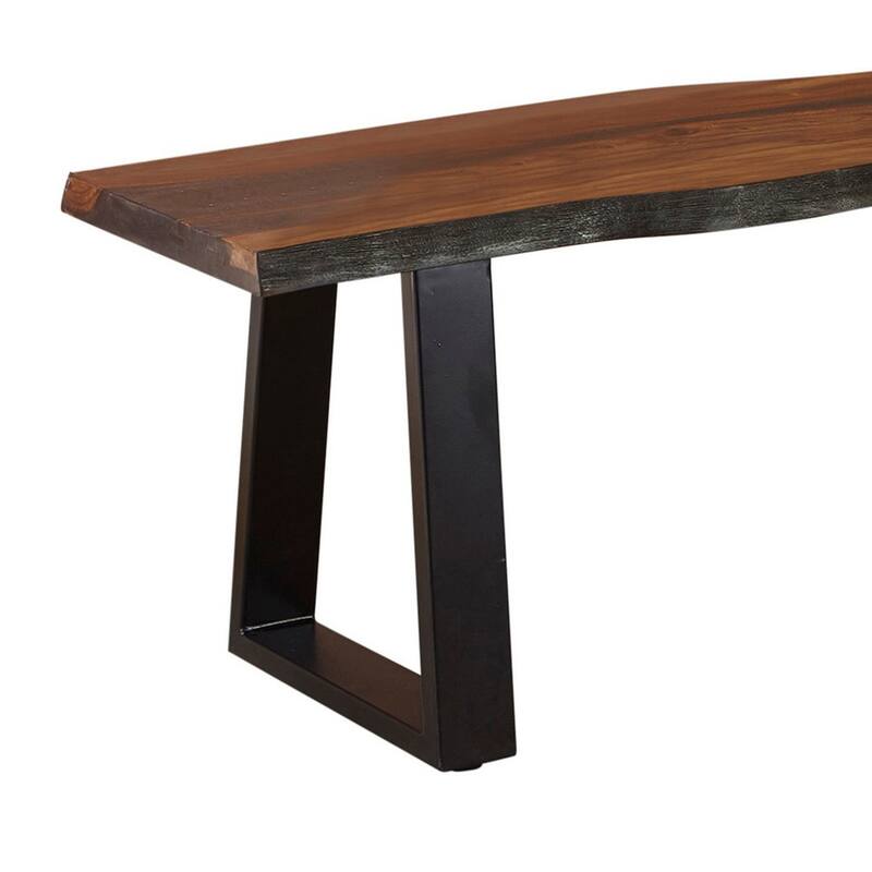 Maze 70 Inch Dining Bench, Live Edge Seat Top, Sled Base, Chestnut Brown