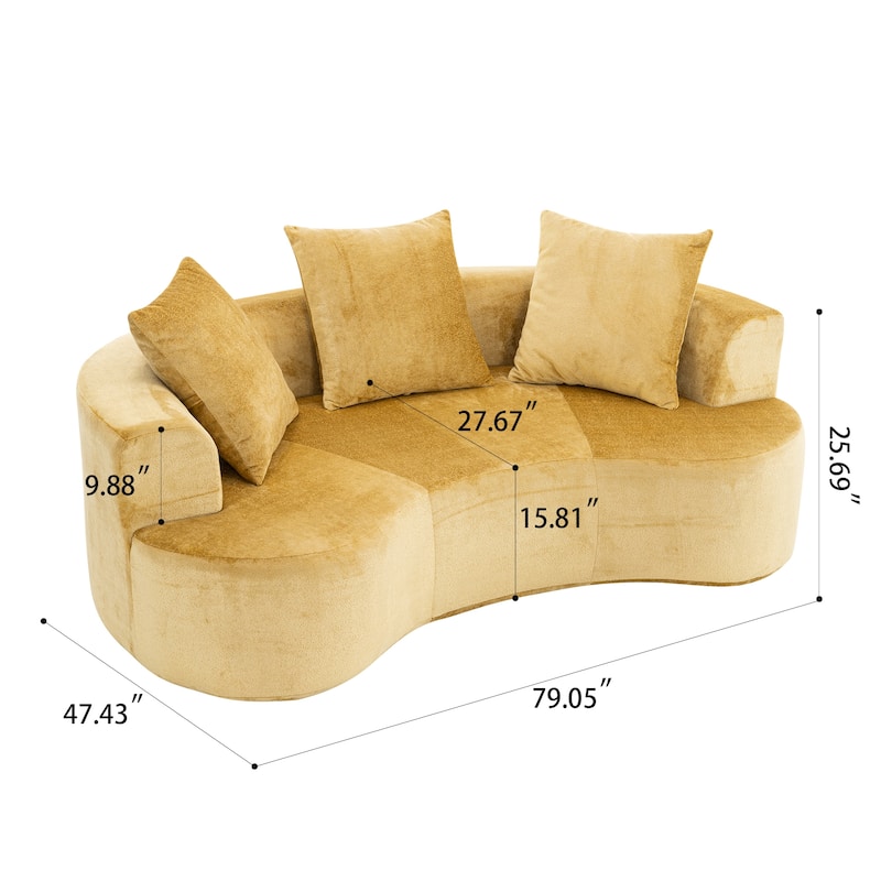 Moon Shaped Sofa, Modern Sleeper Cat Waist Sofa With Deep Seat, Non Assembly Sponge Compression Sofa