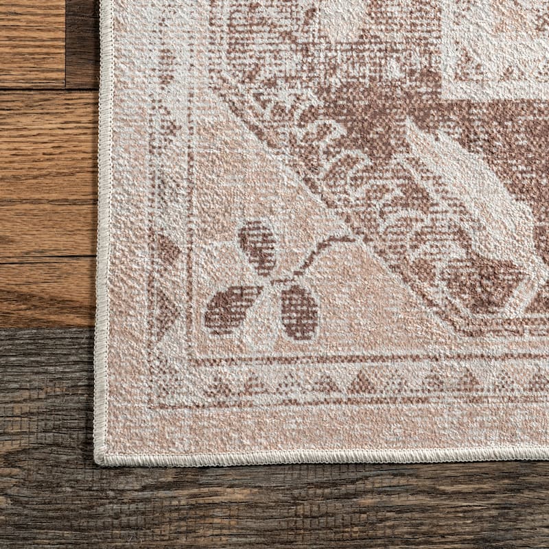 Nuloom Ellamae SpinClean Faded Medallion Machine Washable Area Rug