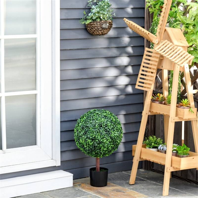 Set of 2 Artificial Boxwood Trees Realistic Low Maintenance with Sturdy Nursery Pots for Home Office and Outdoor Decor
