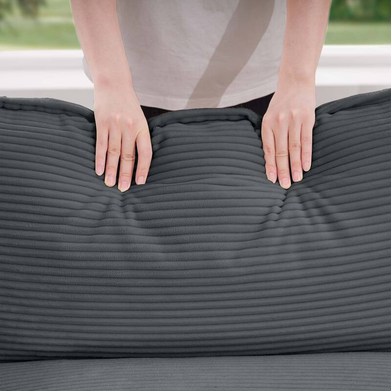 Comfortable 4-Seat Sectional Sofa with High-Resilience Foam & Matching Footstool - Corduroy Upholstery