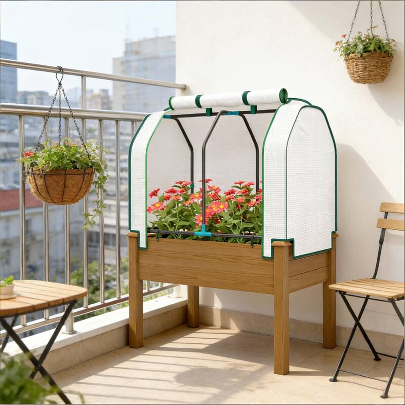 Wooden Outdoor Planter Box, Convenient Raised Raised Bed