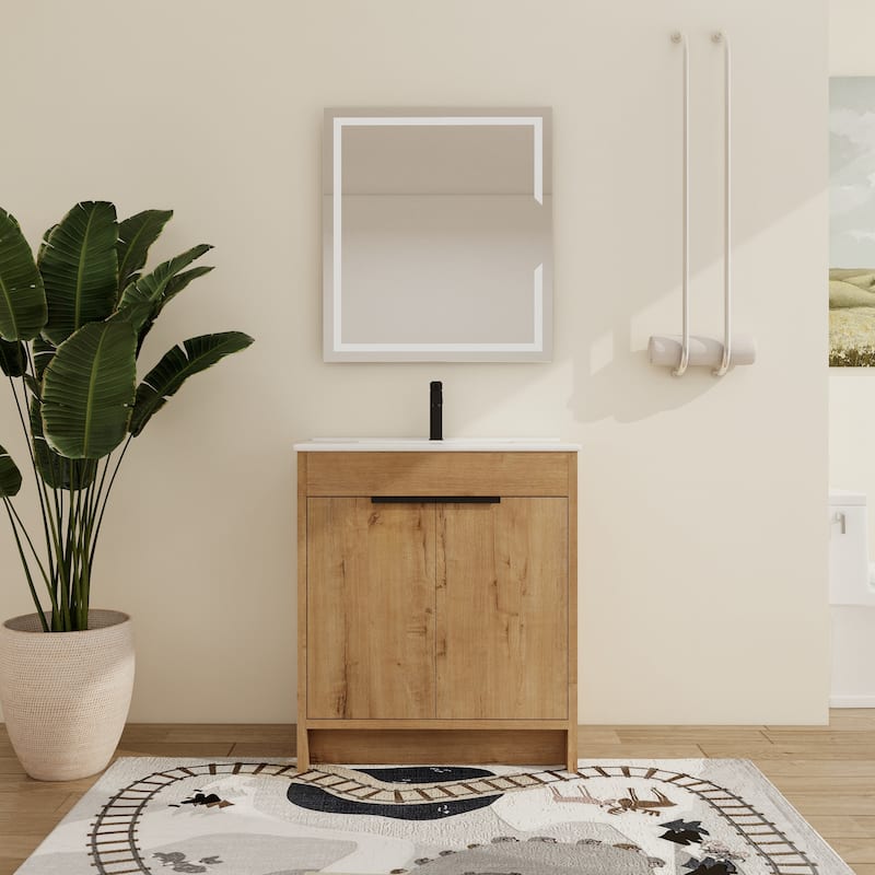 Malwee 24"/30"/36" FreeStanding Bathroom Vanity, Floor Stand Bathroom Vanity with Sink,Soft Close Door and Adjustable shelf - 30"×18.3"×34.25" - Brown