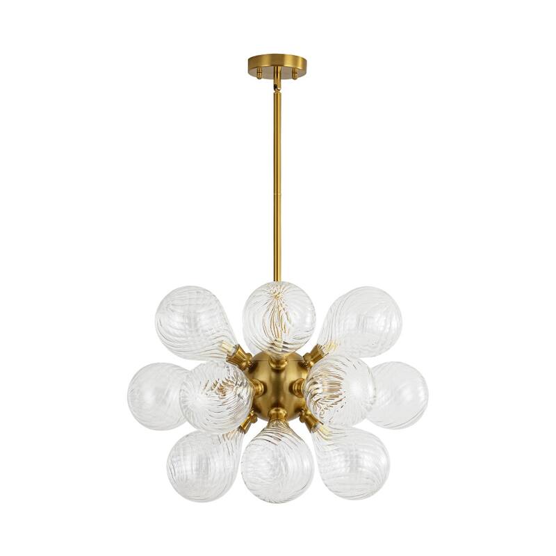 18-Light Cluster Blue Glass Bubble Chandelier - 25in Wide Gold