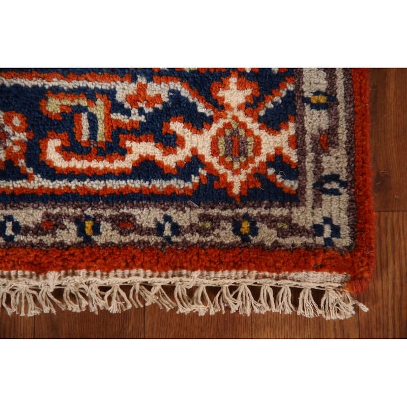 Orange Geometric Heriz Serapi Oriental Accent Rug Handmade Wool Carpet - 2'11"x 4'11"