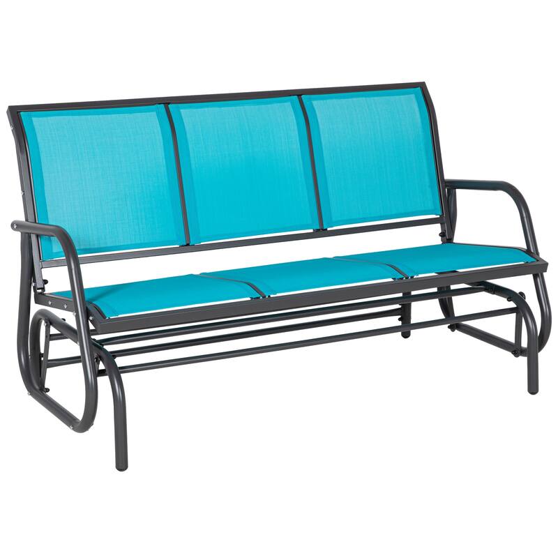 Outsunny 3-Person Patio Glider Bench, Outdoor Porch Glider Swing with 3 Seats, Breathable Mesh Fabric, Metal Frame, Light Mixed