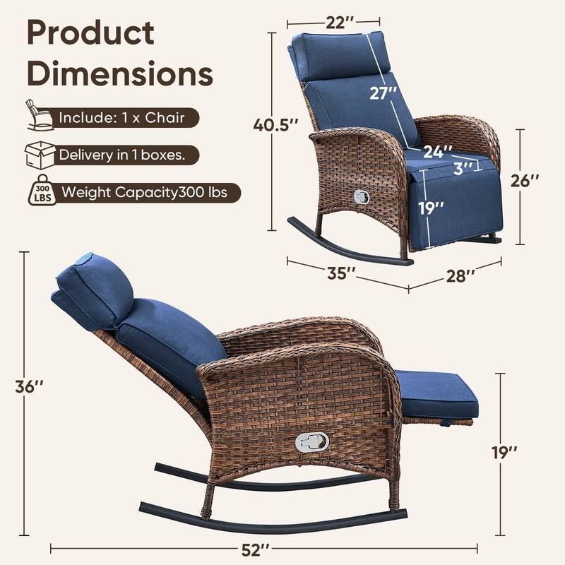 Pocassy Versatile Outdoor Recliner Rocker Chair with Side Table