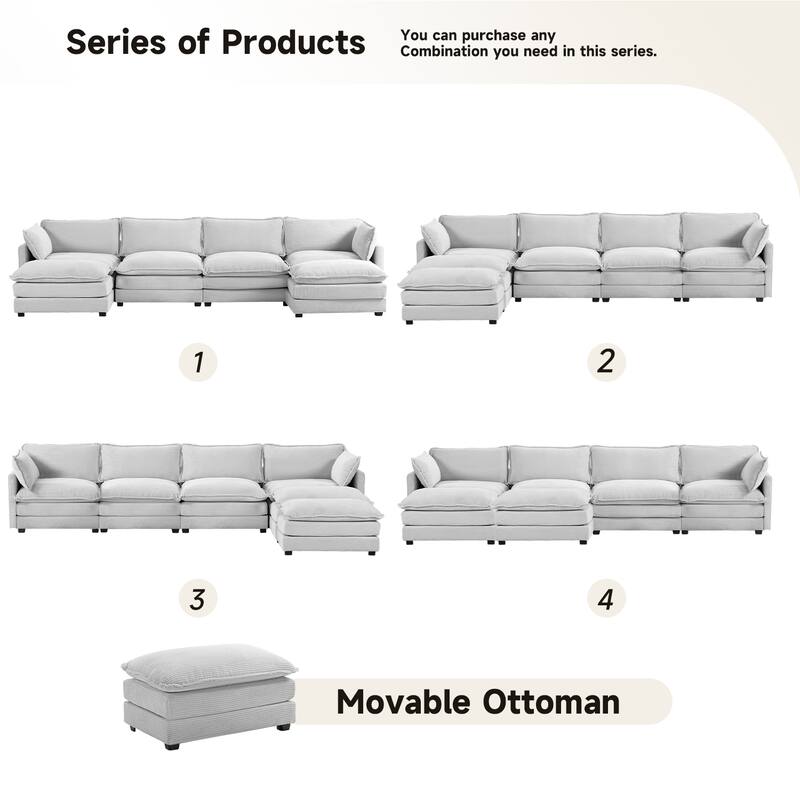 4-Seat Corduroy Modular Sofa with 2 Removable Ottomans for Home & Business