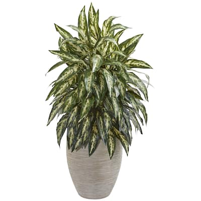 Aglonema Artificial Plant in Sand Colored Planter - 33