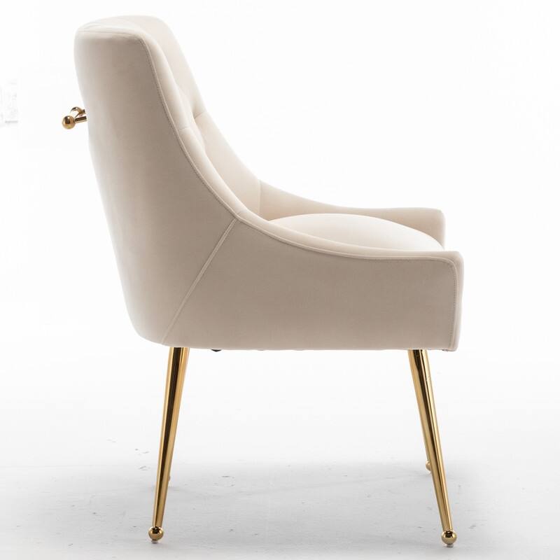 SEYNAR Modern Boucle Velvet Upholstered Accent Dining Chair Set of 2 Tufted Back Armless Chair with Golden Legs