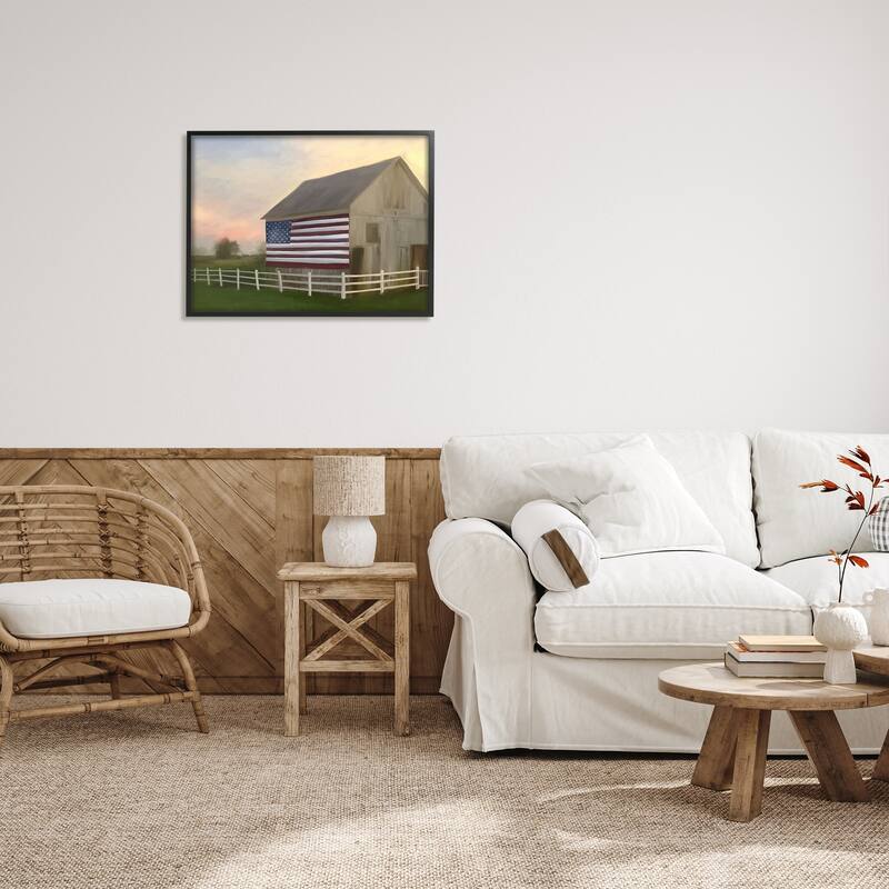 Stupell American Flag Rural Barn Sunset Farm Landscape Framed Wall Art, Design by Amy Hall - Multi