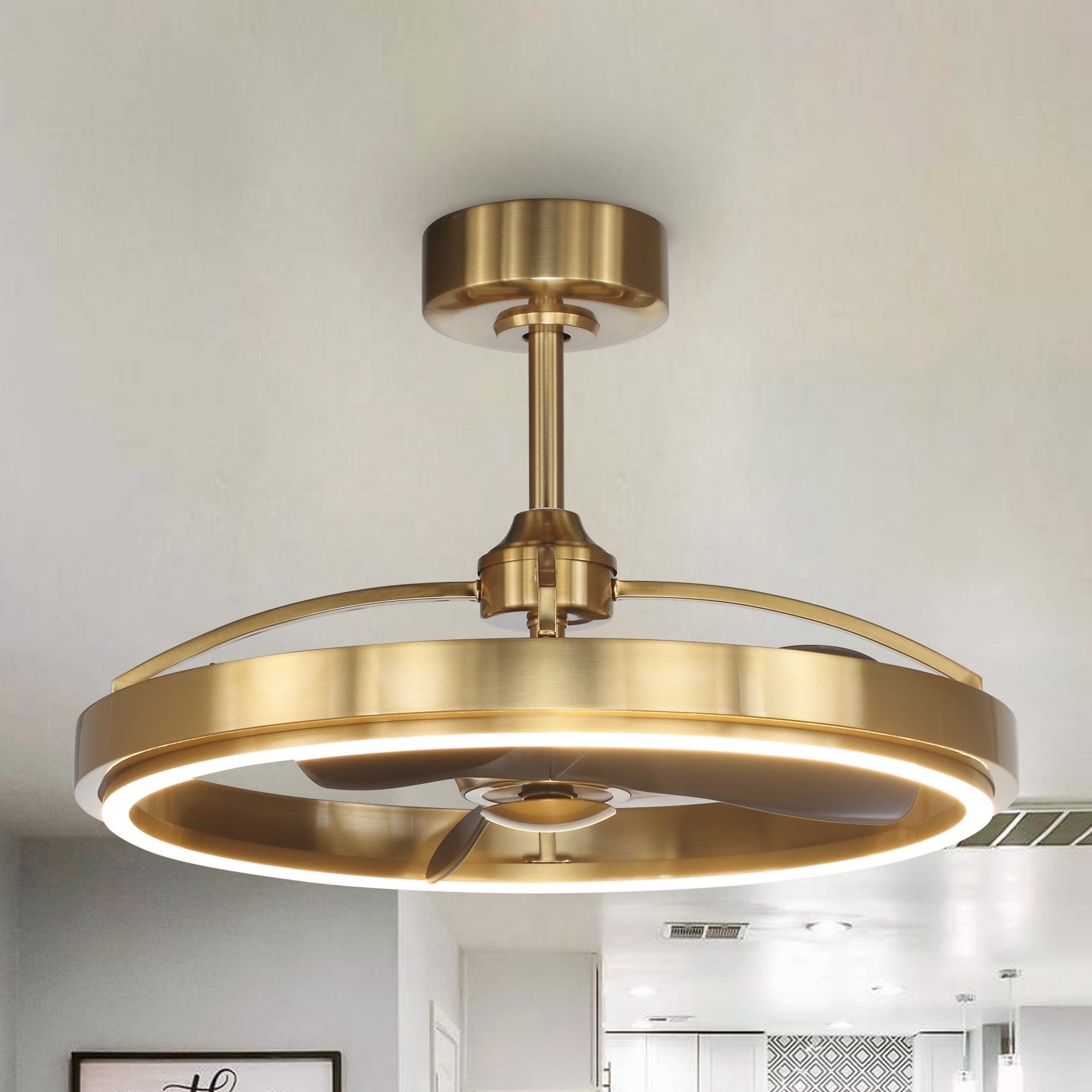 27" Modern Gold ABS 3-blade Fandelier Bladeless Ceiling Fan with Light and Remote