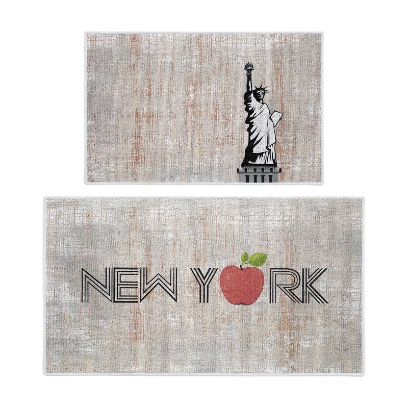 US States Design Non Skid Washable Kitchen Runner Rugs Set of 2 - Set of 44 x 24 and 31.5 x 20 Inches Low Pile Floor Mats