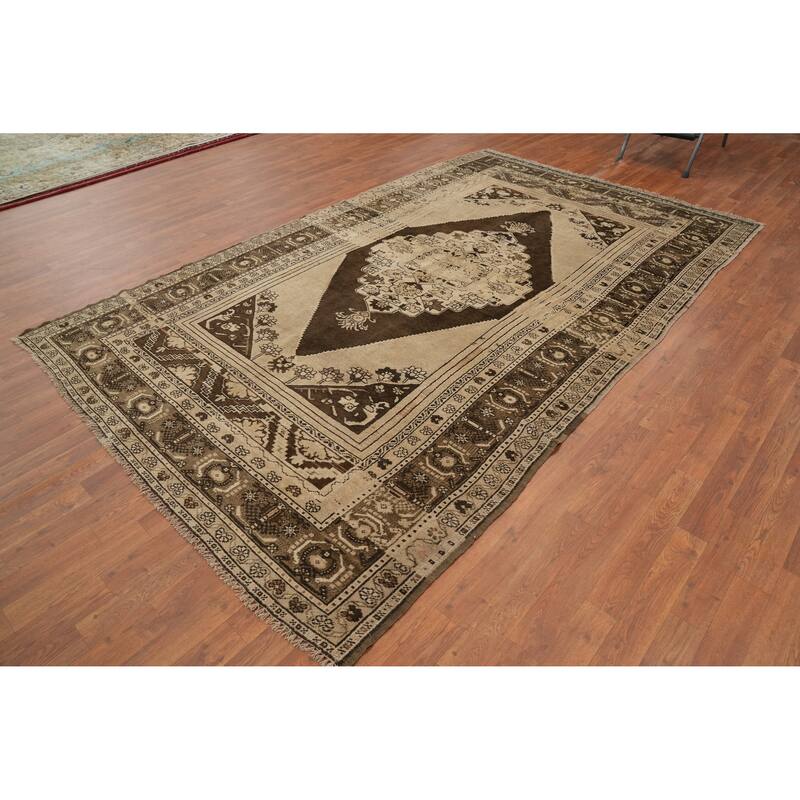 Hand Knotted Oriental 100% Wool Carpet Transitional Medallion Brown Oushak Area Rug - 10' 1'' X 6' 3''