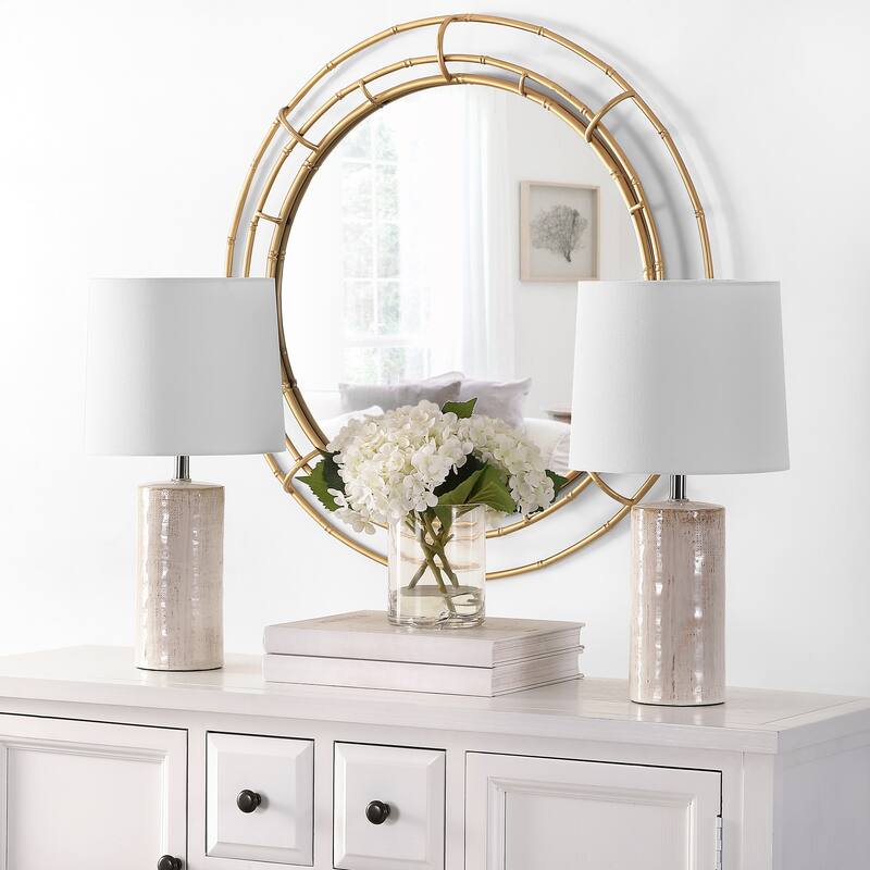 SAFAVIEH Lighting Eletta 19-inch Ceramic LED Table Lamp (Set of 2) - 10" W x 10" L x 19" H - 10Wx10Dx19H - Ivory