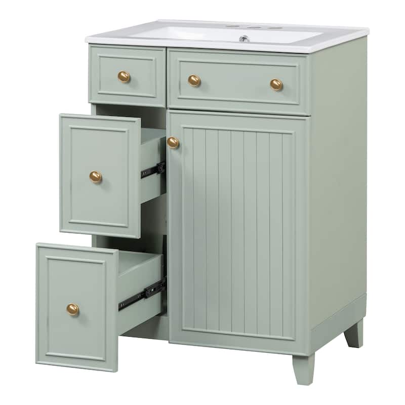 Roomfitters 24" Bathroom Vanity with Ceramic Sink, Storage Cabinet with 2 Drawers and 1 Soft-Close Door