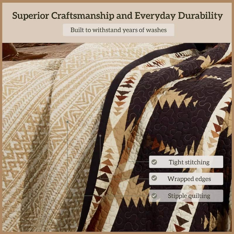 Paseo Road Yosemite Southwestern Aztec Bedding 3 Piece Reversible Quilt Set with Pillow Shams