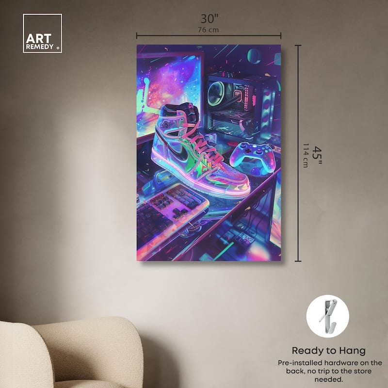 Neon Gaming Set Up Canvas by Art Remedy, Gallery Wrapped