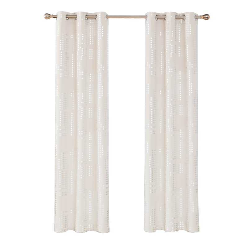 Room Darkening Silver Foil Pattern Grommet Curtains 2 Panels - 38 x 45 Inch - Beige