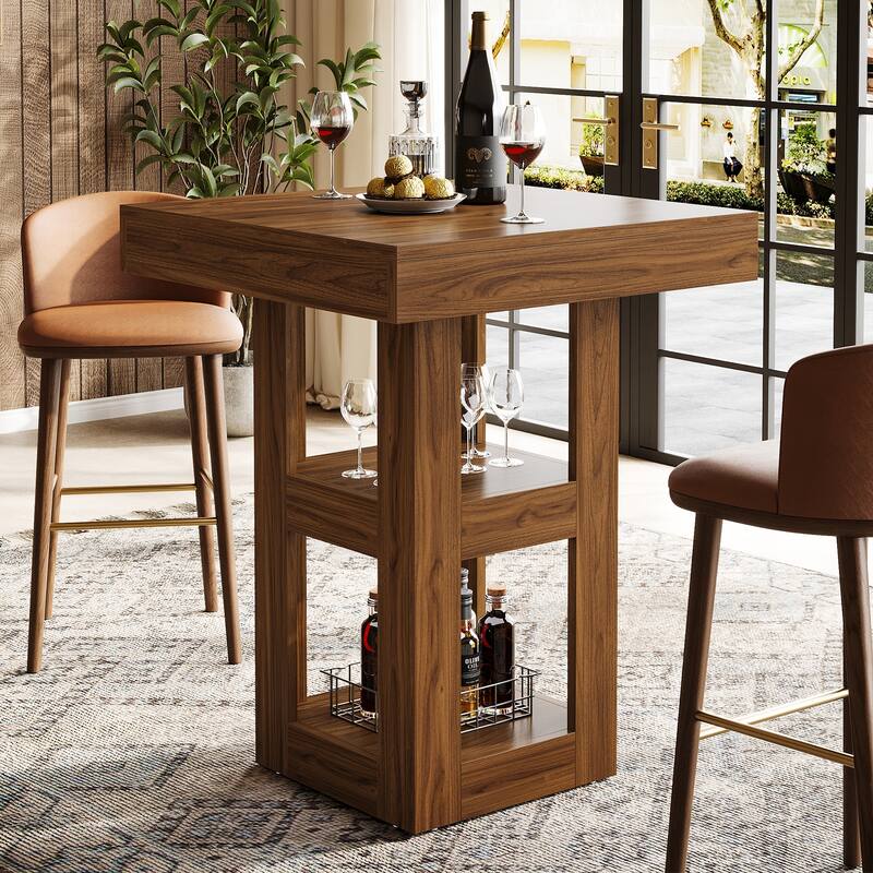 31.5-Inch Square Kitchen Island with Storage Shelves - 31.5" W x 31.5" D x 39.4"