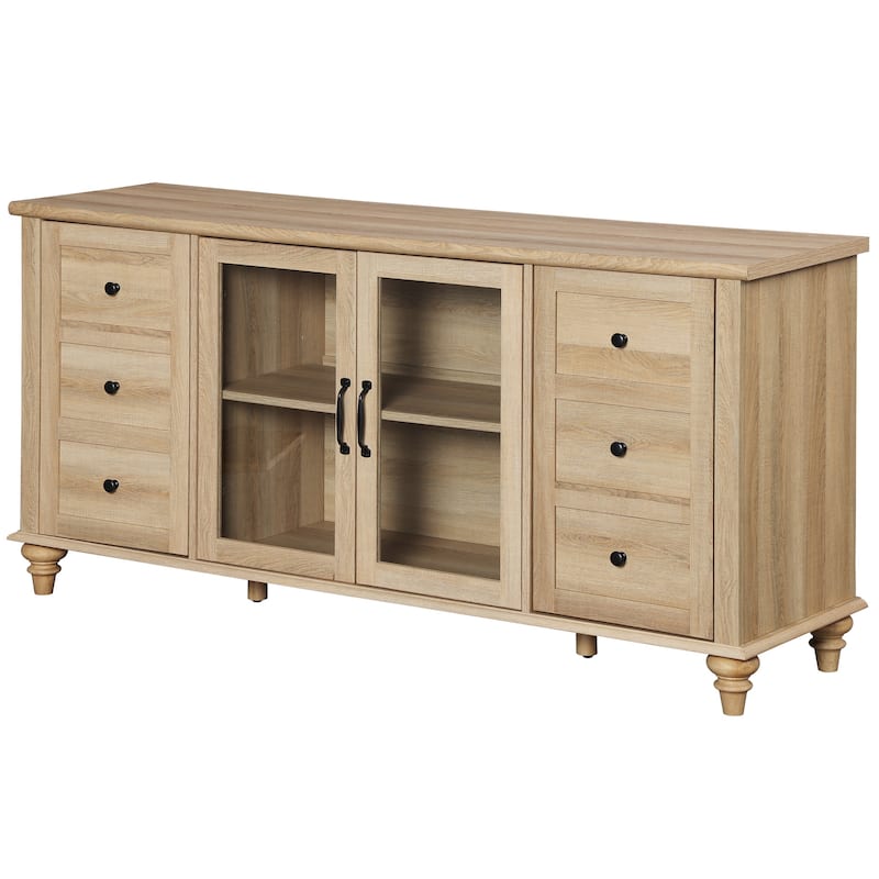 WAMPAT Glass Door Farmhouse TV Stand for TVs Up to 75 inch, Wood Universal TV Console Table
