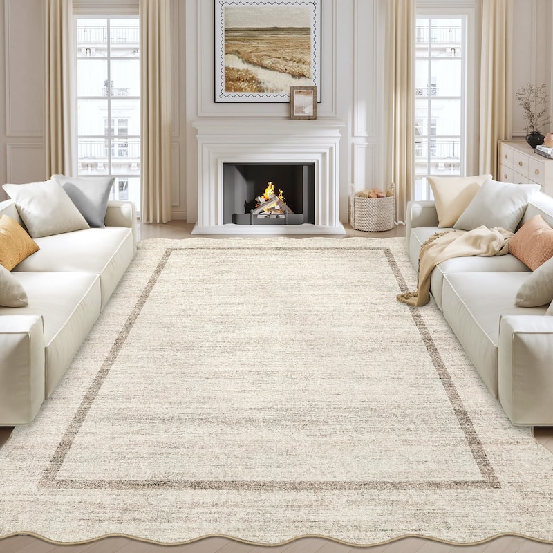Garvee Scallop Solid Washable Area Rug - 5'x7' - Beige