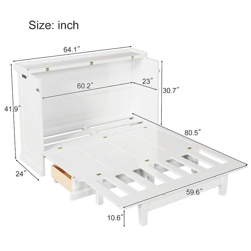 Solid Pine Murphy Bed Chest Cube Cabinet Bed with Drawer