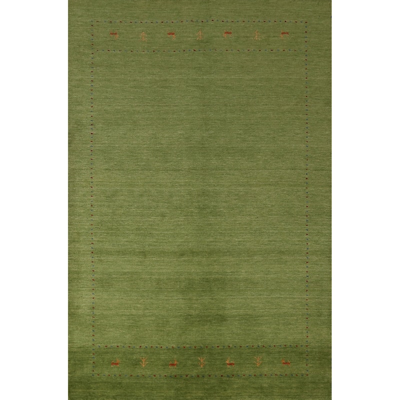 Green Gabbeh Indian Area Rug Handmade Tribal Wool Carpet - 5'2" x 7'7"