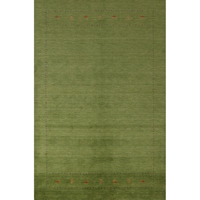 Green Gabbeh Indian Area Rug Handmade Tribal Wool Carpet - 5'2" x 7'7"