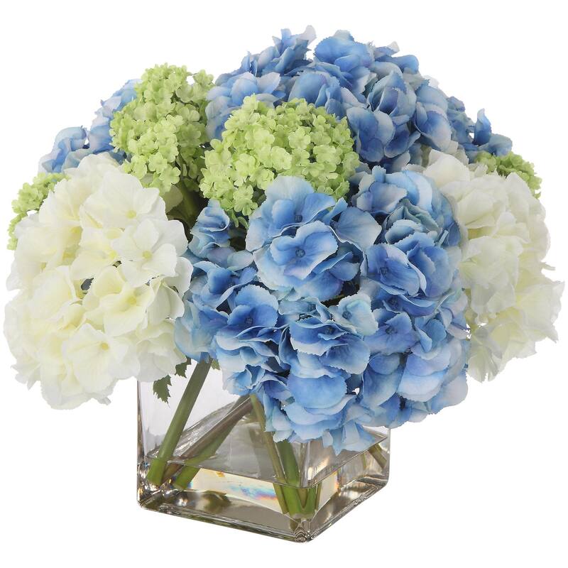 Uttermost 60200 Providence Hydrangea 13-5/8" Tall Glass Faux Flora - Clear