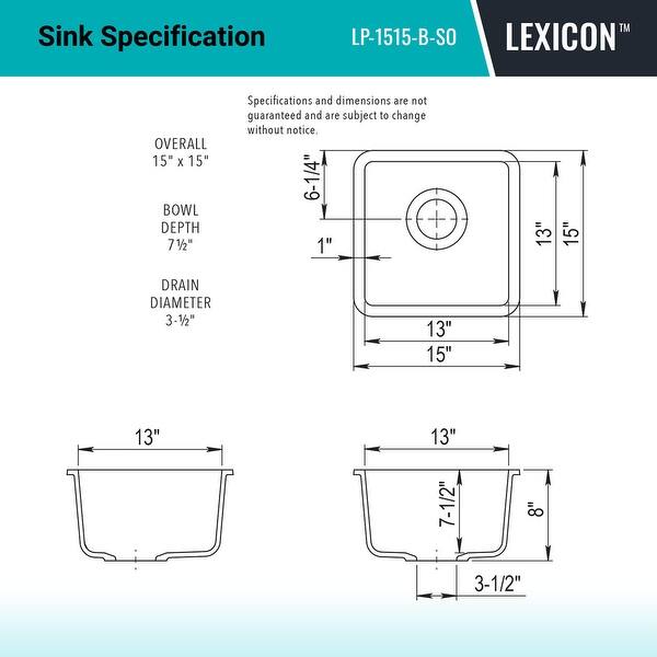 15 Inch Lexicon Platinum Quartz Composite Drop-in Undermount Single Bowl Galaxy Beige Kitchen Sink LP-1515-B-SO - 15x15
