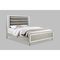 Cristo Queen Size Bed, Gray Fabric Upholstery, Champagne Wood, Mirror ...
