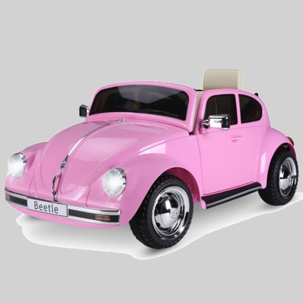 slide 1 of 1, Licensed Volkswagen Beetle 6V Kids Electric Ride-On Car, Music, Remote Control, Lights, Openable Doors, for Ages 3-6 Pink