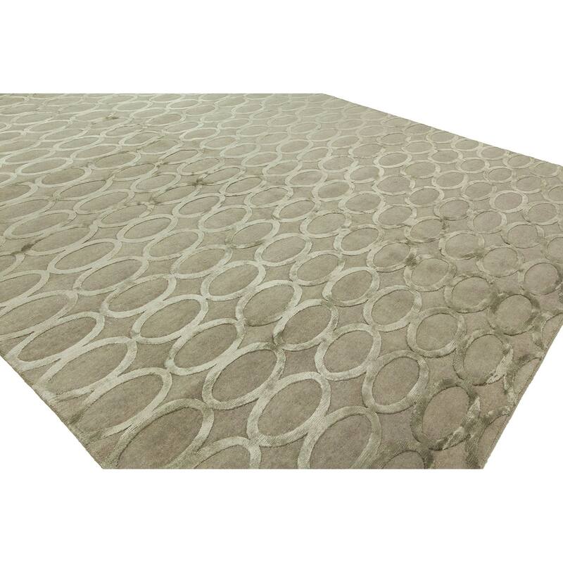 Modern Grey Hand-Knotted Wool & Viscose Area Rug
