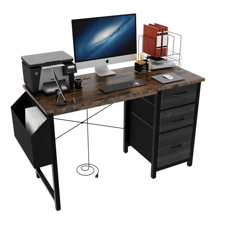 47.3"office desk with power outlet,3drawers and Side Pocket