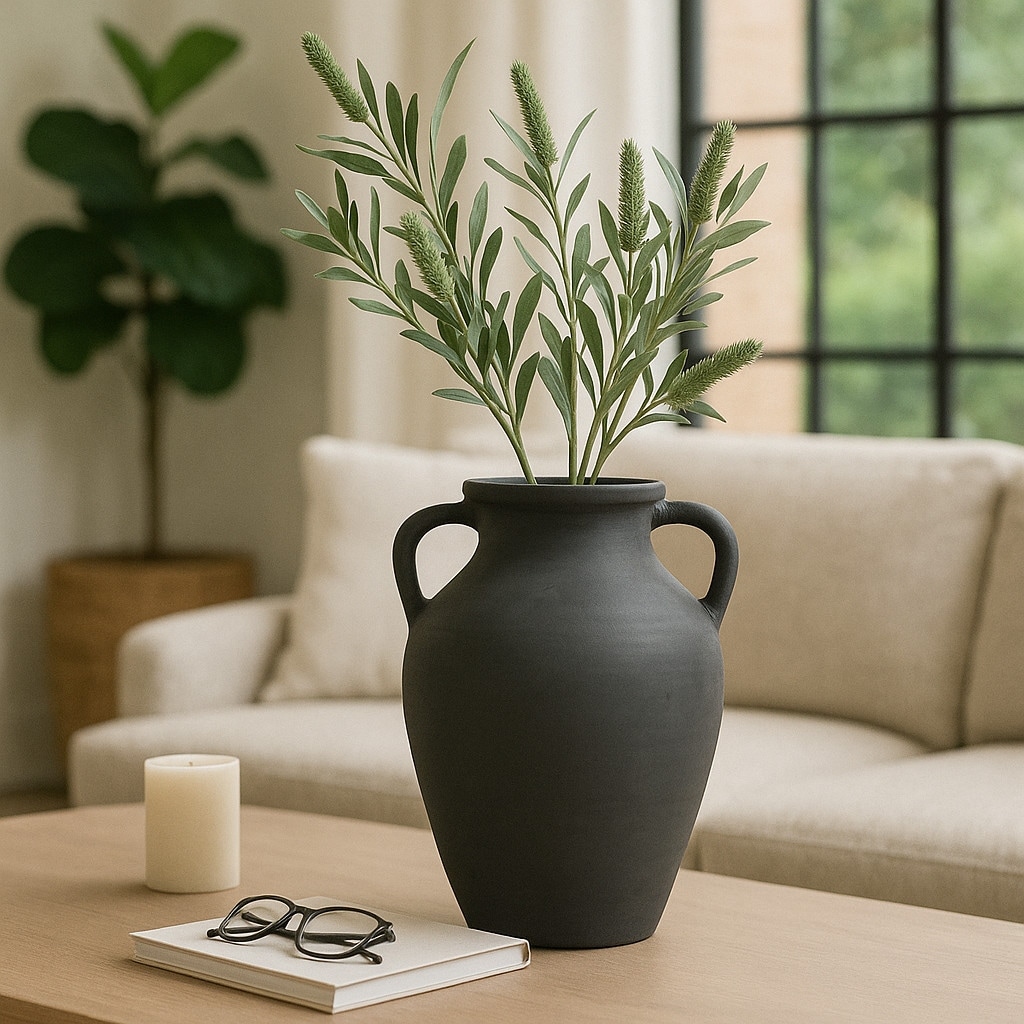 Textured Amphora Tall Vase for Living Room Tabletop Display