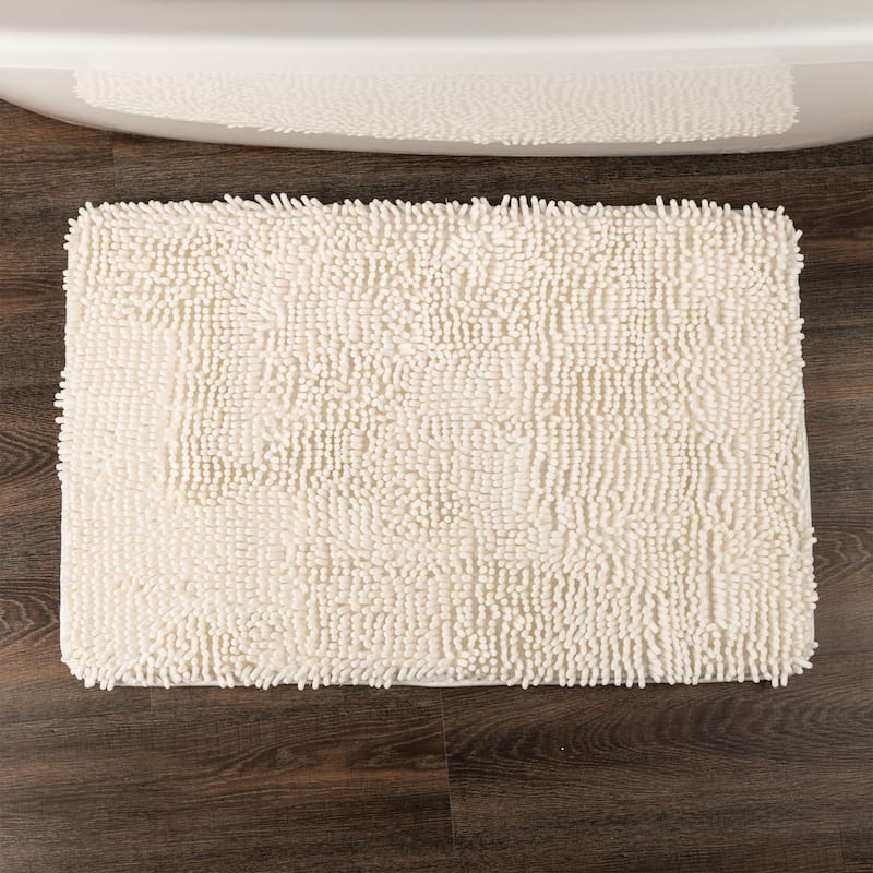 Bathroom Rugs - 2-Piece Memory Foam Bathroom Set with Chenille Shag Top and Non-Slip Base by Windsor Home