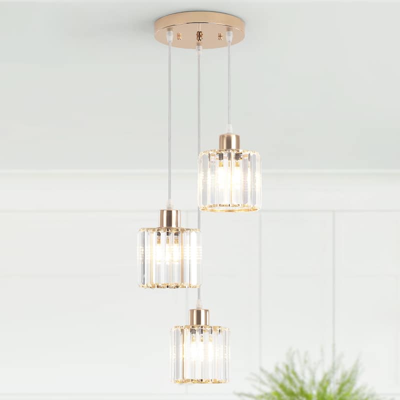 Modern 3-Light Crystal Chandelier, Kitchen Island Pendant Lights, Classic Semi Flush Mount Chandelier for Dining Room