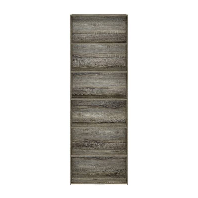 71 in. Tall French Oak Grey Wood 6-Shelf Bookcase