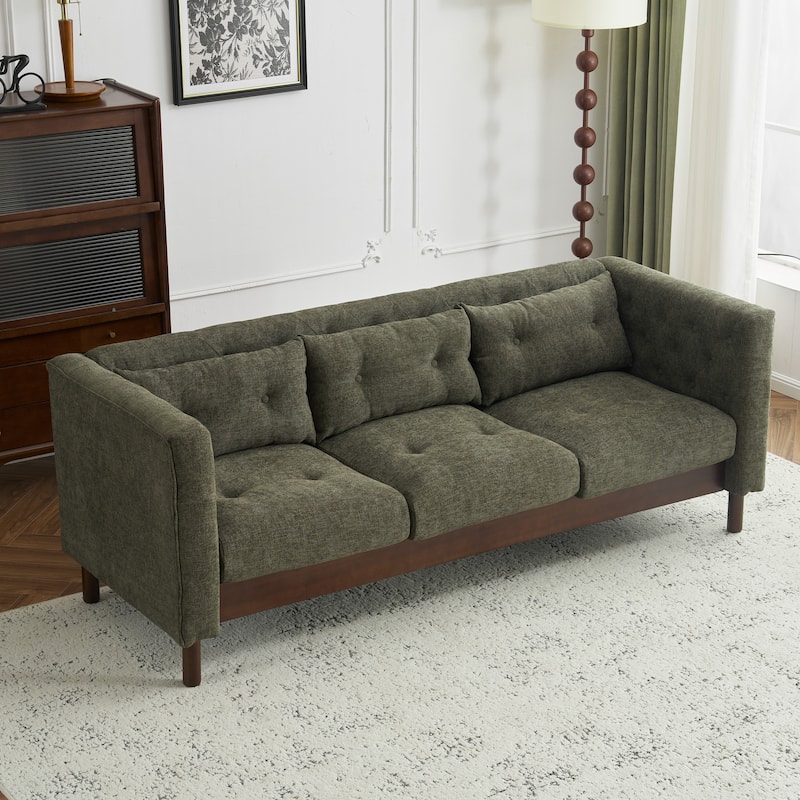 78" Modern 3-Seater Sofa with Tufted Design - Dark Upholstered Living Room Couch - Green