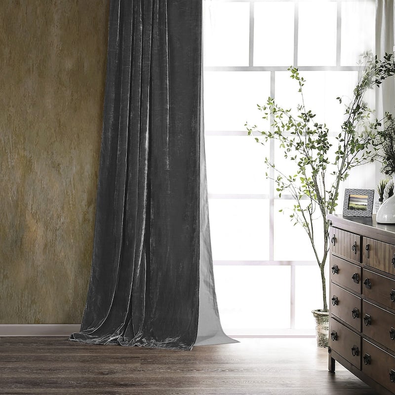 HiEnd Accents Stella Faux Silk Velvet Romantic Western Lined 1 Piece Curtain, 48"x108" - Slate