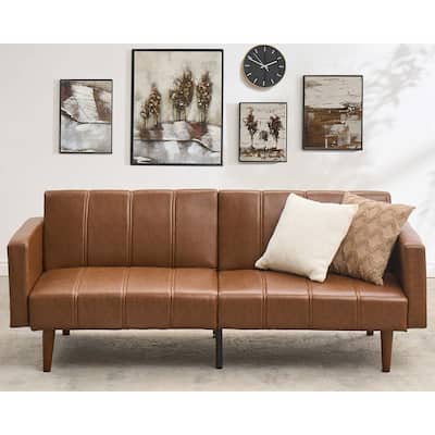 75" Futon Sofa Bed, Mid-Century Modern Futon Couch, Convertible Sleeper Sofa