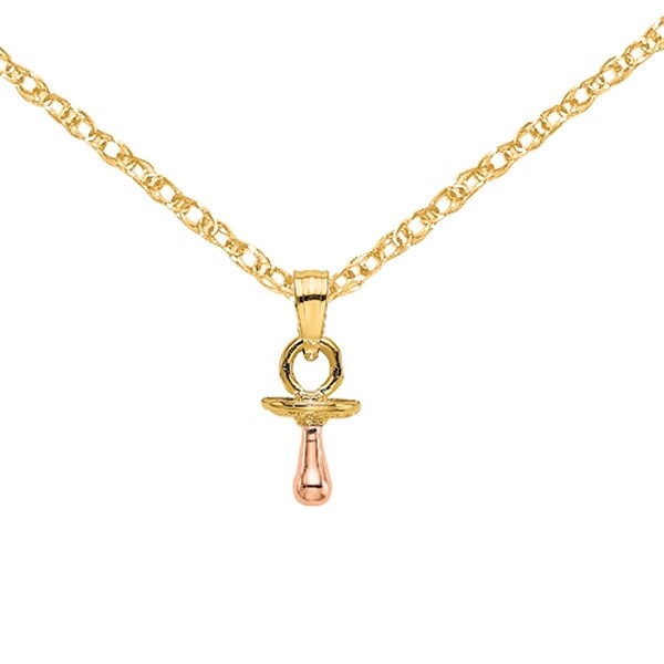 14K Yellow and Rose Gold 3-D Pacifier Charm with 18-inch Cable Rope